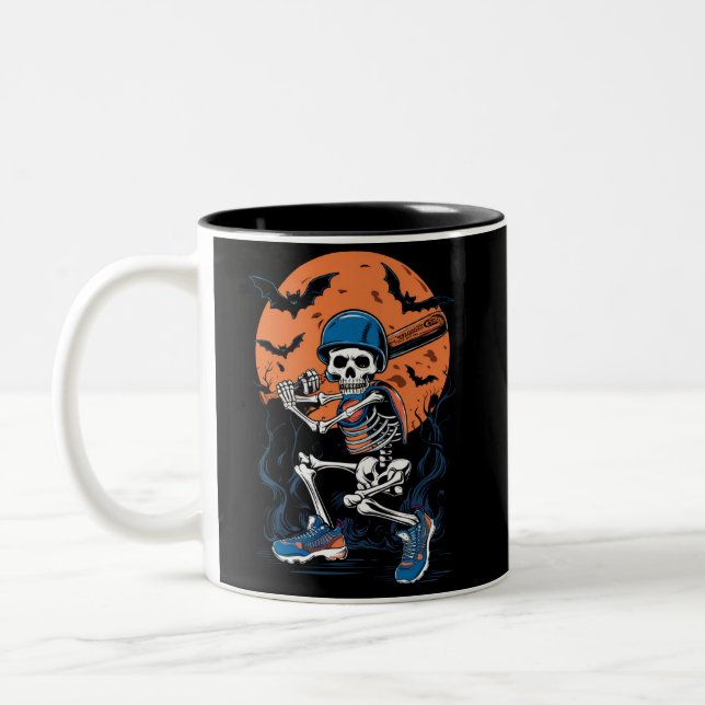 Baseball Skeleton Halloween Baseball Halloween Zweifarbige Tasse (Links)