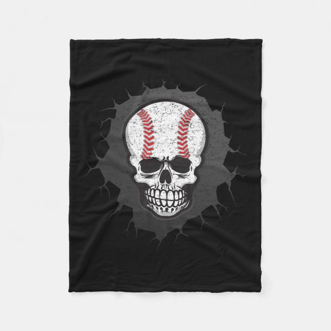 Baseball Skeleton Halloween Men Boys Baseball Hall Fleecedecke (Vorderseite)