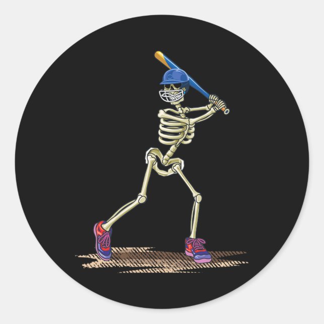 Baseball Skeleton Halloween Men Boys Baseball Hall Runder Aufkleber (Vorderseite)