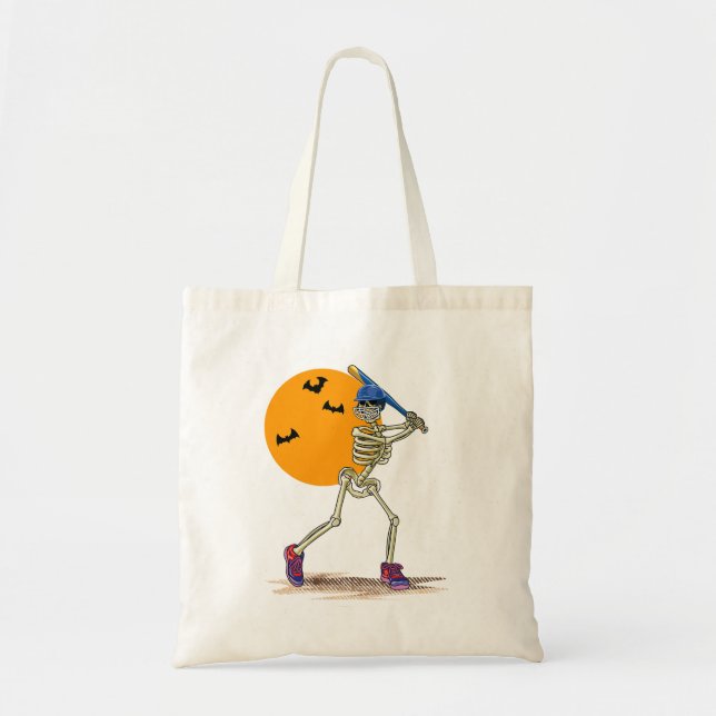 Baseball Skeleton Halloween Men Boys Baseball Hall Tragetasche (Vorne)