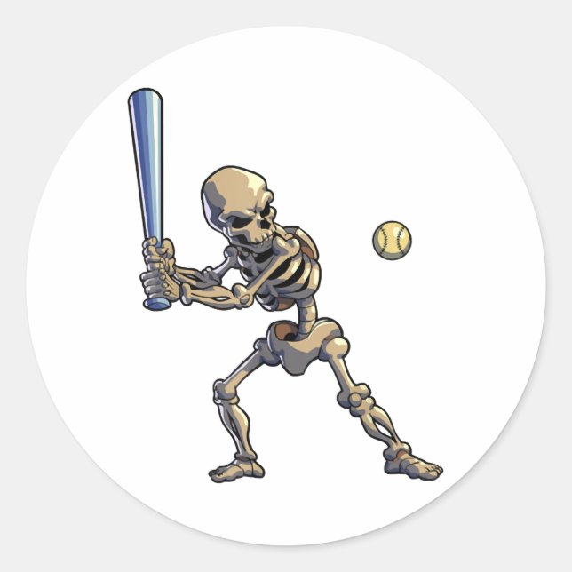 Baseball Skeleton Halloween Runder Aufkleber (Vorderseite)