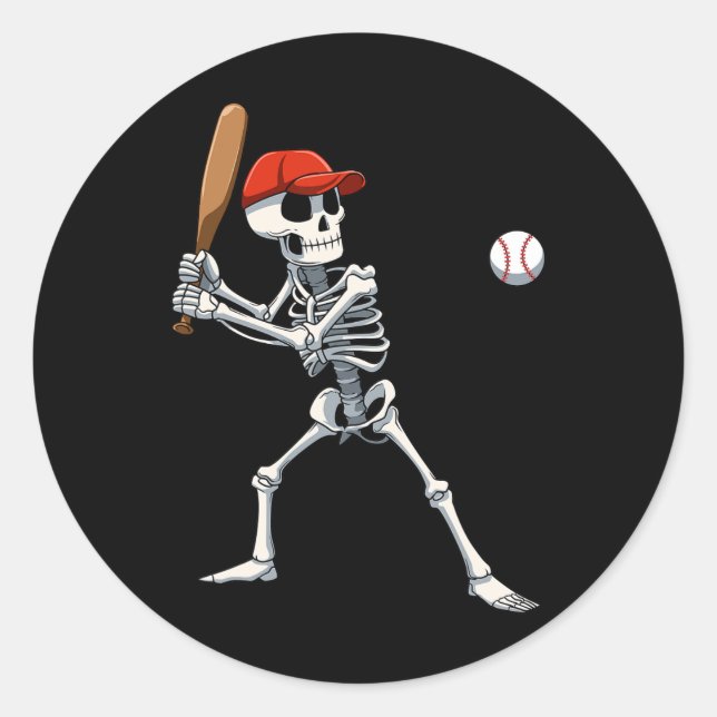 Baseball Skeleton Halloween Skelett spielen Baseba Runder Aufkleber (Vorderseite)