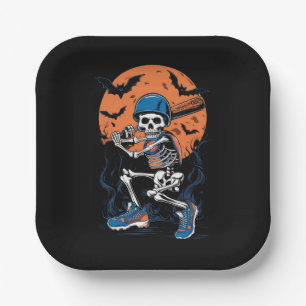 Baseball Skelett Halloween Baseball Halloween Pappteller