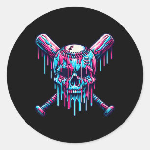 Baseball Skull Tropfen Baseball Tropfen Baseball I Runder Aufkleber