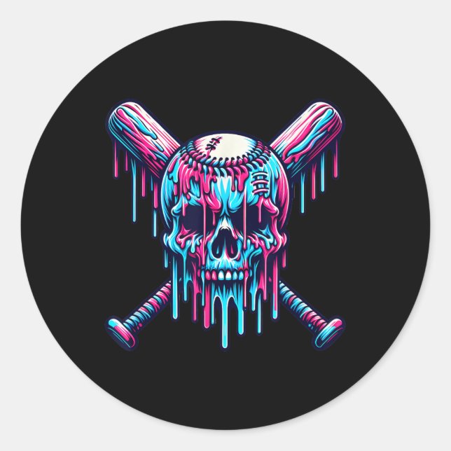 Baseball Skull Tropfen Baseball Tropfen Baseball I Runder Aufkleber (Vorderseite)