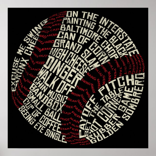 Baseball Slang Words Calligram Poster (Vorne)
