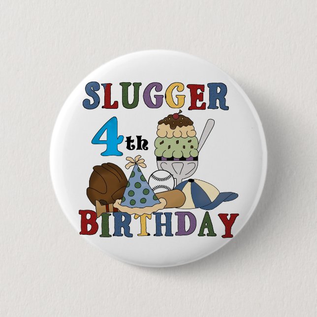 Baseball Slugger 4. Geburtstag Button (Vorderseite)