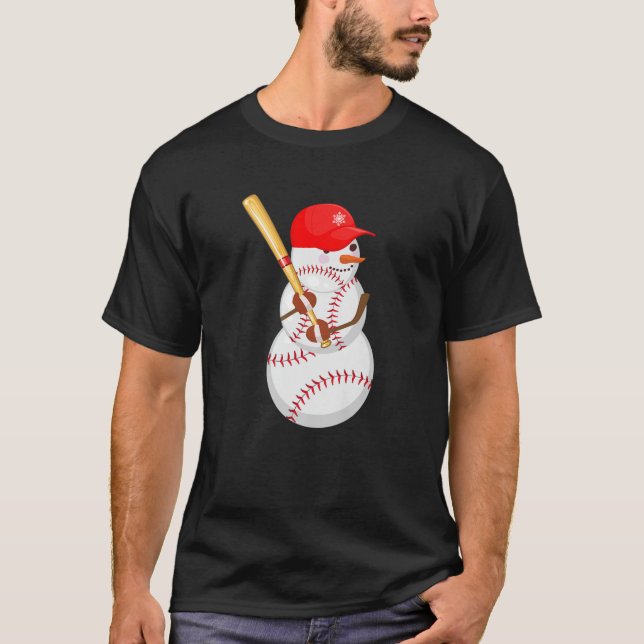Baseball Snowman Balls Schnee Weihnachten Weihnach T-Shirt (Vorderseite)