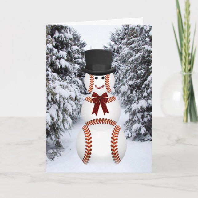 Baseball Snowman Feiertagskarte (Vorderseite)