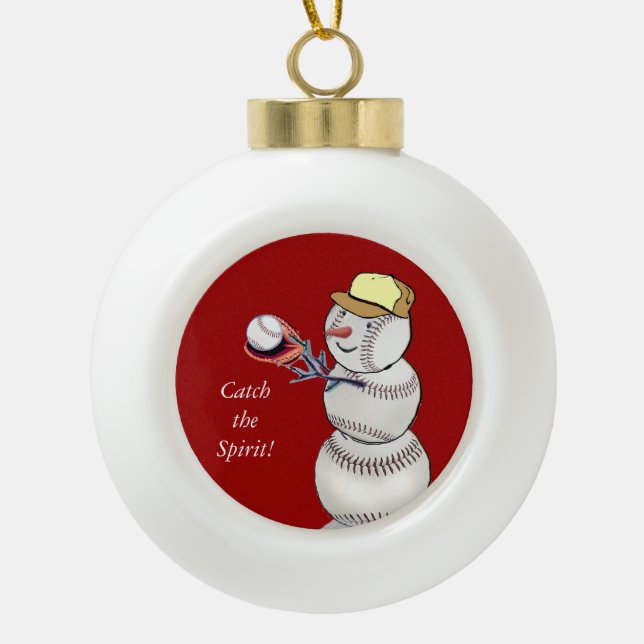 Baseball Snowman Keramik Kugel-Ornament (Vorderseite)