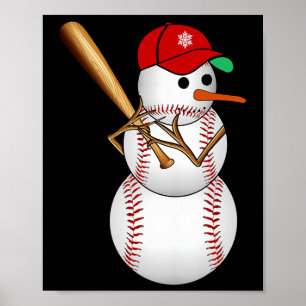 Baseball Snowman Schnee Weihnachten Weihnachten We Poster