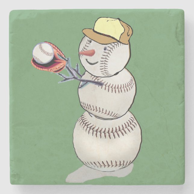 Baseball Snowman Steinuntersetzer (Vorderseite)