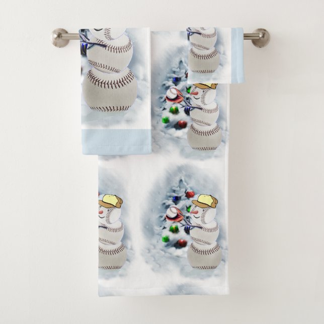 Baseball Snowman Weihnachten Badhandtuch Set (Insitu)