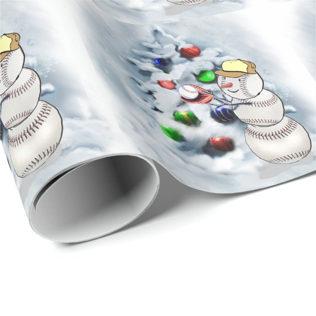 Baseball Snowman Weihnachten Geschenkpapier (Rolleneckpunkt)