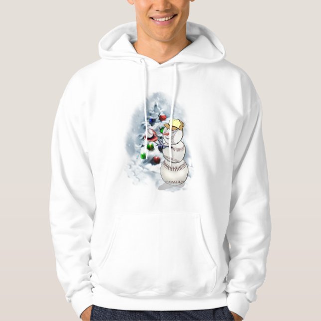 Baseball Snowman Weihnachten Hoodie (Vorderseite)