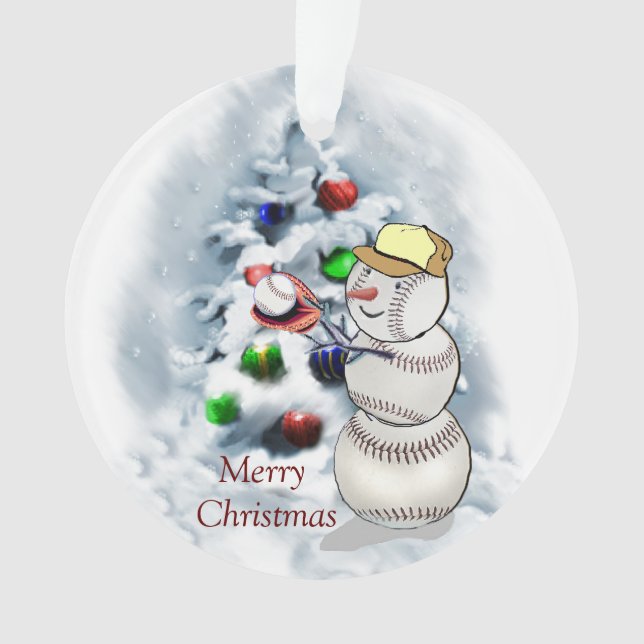 Baseball Snowman Weihnachten Ornament (Vorderseite)