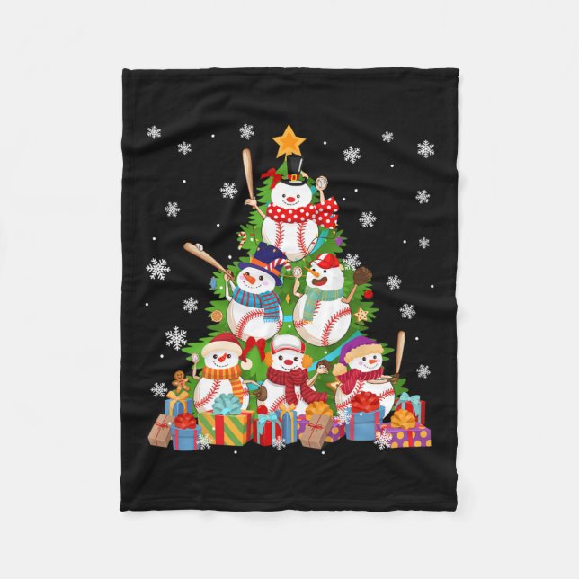 Baseball Snowman Weihnachtsbaum Pitchers Catchers Fleecedecke (Vorderseite)