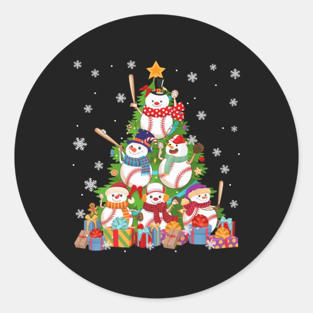 Baseball Snowman Weihnachtsbaum Pitchers Catchers Runder Aufkleber (Vorderseite)