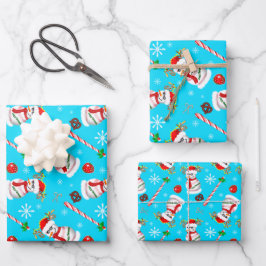 Baseball Snowman Weihnachtsfeier Muster Geschenkpapier Set