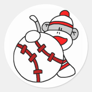 Baseball Sock Monkey Runder Aufkleber