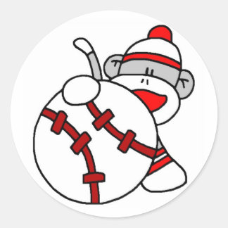 Baseball Sock Monkey Runder Aufkleber