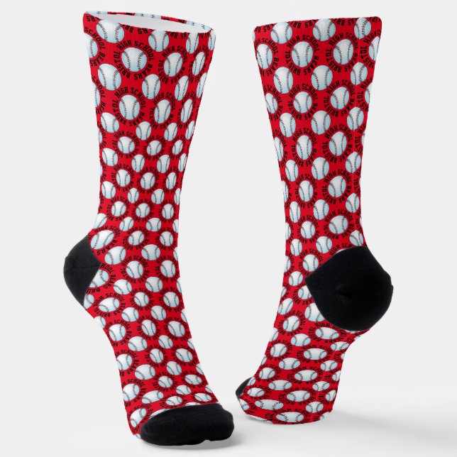 Baseball Socks personalisieren Schulteam Name Red Socken (Gewinkelt)