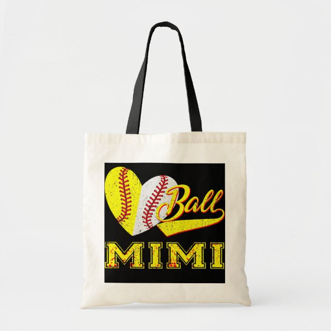 Baseball Softball Ball Herz Mimi Muttertag Tragetasche (Vorne)