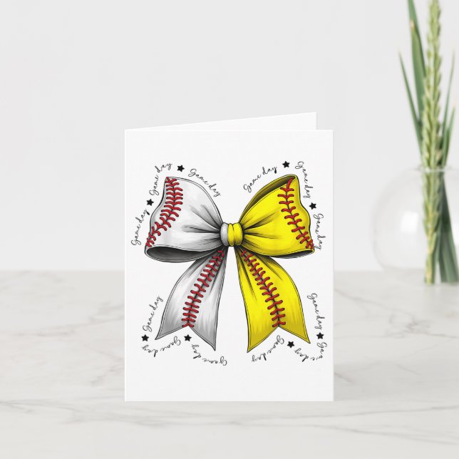 Baseball Softball Bow, Coquette Baseball Mama Mama Karte (Vorderseite)