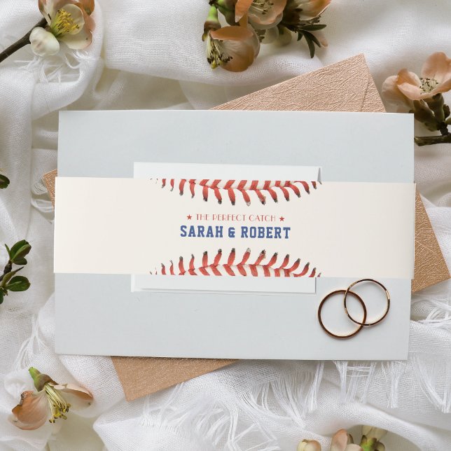 Baseball Softball die perfekte Sporthochzeit Einladungsbanderole (Baseball Softball The Perfect Catch Sport Wedding Invitation Belly Band)