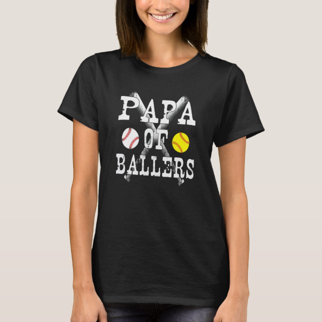 Baseball Softball Fathers Day Papa Of Ballers T-Shirt (Vorderseite)