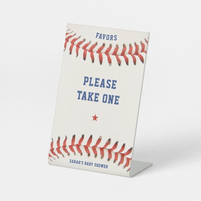 Baseball Softball Gastgeschenk Nimm eine Babydusch Sockelschild (Vorderseite)