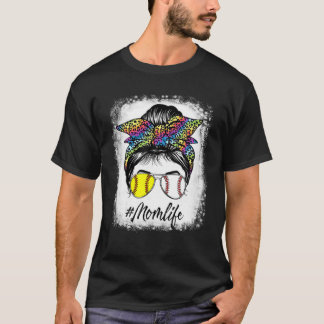 Baseball Softball Mama Life Messy Bun Gefärbte Kra T-Shirt