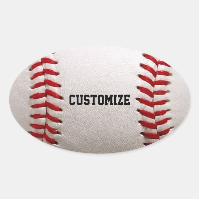 Baseball Softball Nähen Benutzerdefinierter Text Ovaler Aufkleber (Vorderseite)