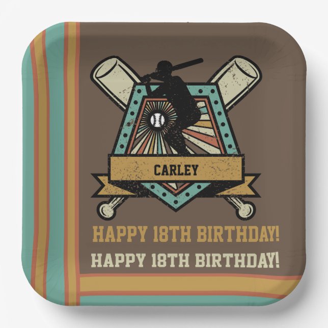 Baseball Softball Name Age Number Birthday Pappteller (Vorderseite)