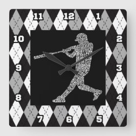 Baseball Softball Player Typographic Wall Clock Quadratische Wanduhr