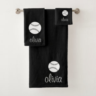 Baseball/Softball-Script-Girl-Monogram-Name Badhandtuch Set