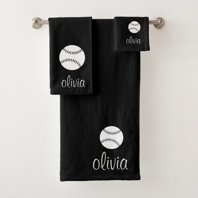 Baseball/Softball-Script-Girl-Monogram-Name Badhandtuch Set (Insitu)