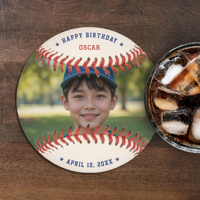 Baseball Softball Sport Foto Happy Birthday Party Runder Pappuntersetzer (Baseball Softball Sport Photo Happy Birthday Party Round Paper Coaster
)