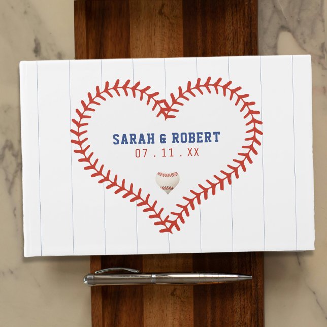 Baseball Softball Sport Herz Pinstripe Hochzeit Gästebuch (Baseball Softball Sport Heart Pinstripe Wedding Guest Book
)
