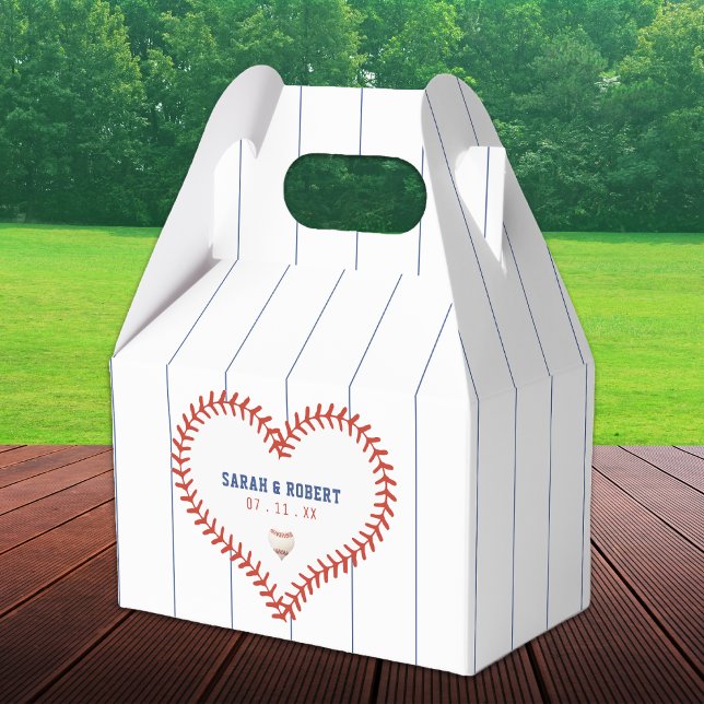 Baseball Softball Sport Herz Pinstripe Hochzeit Geschenkschachtel (Baseball Softball Sport Heart Pinstripe Wedding Favor Box)