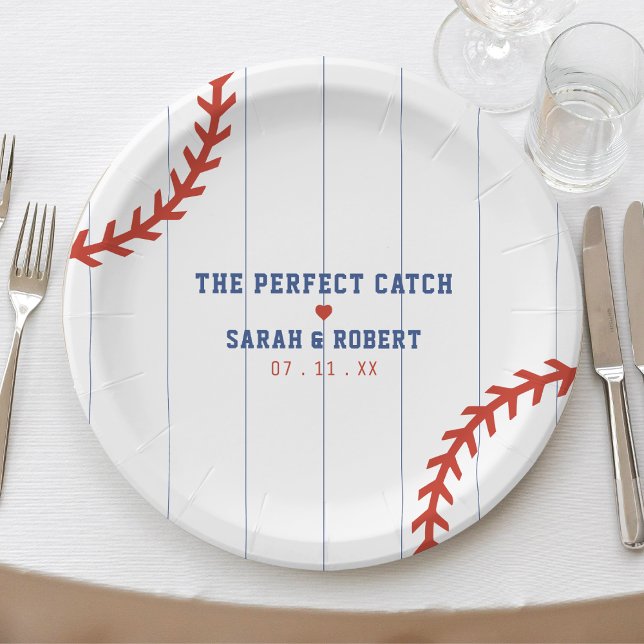 Baseball Softball Sport Herz Pinstripe Hochzeit Pappteller (Baseball Softball Sport Heart Pinstripe Wedding Paper Plates
)