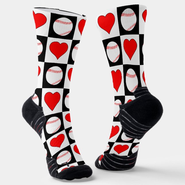 Baseball-Spieler-Baseballs und Herz-Muster-Sport Socken (Gewinkelt)