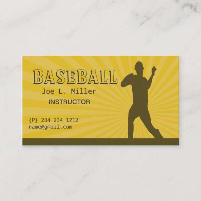 Baseball-Spieler, Baseballtrainer, Schule Basiball Visitenkarte (Vorderseite)