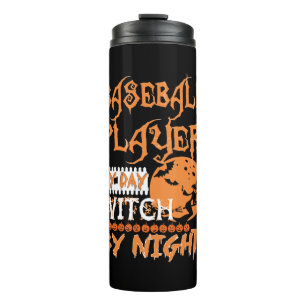 Baseball-Spieler bei Tag Hexe bei Nacht Halloween Thermosbecher