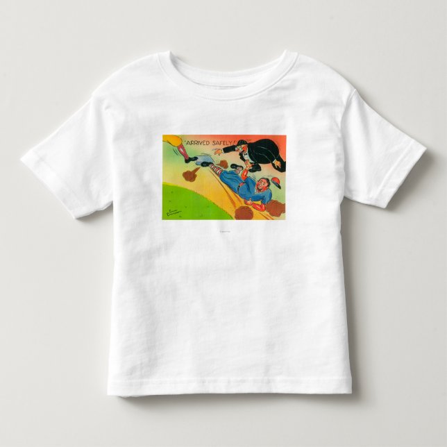 Baseball-Spieler, der zur Basis, kommend schiebt Kleinkind T-shirt (Vorderseite)