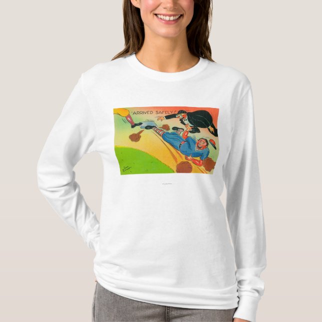 Baseball-Spieler, der zur Basis, kommend schiebt T-Shirt (Vorderseite)