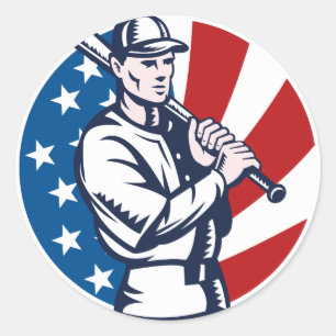 Baseball-Spieler halten Fledermaus amerikanische F Runder Aufkleber