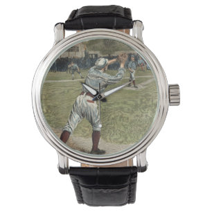 Baseball-Spieler heraus geworfen an der zweiten Armbanduhr