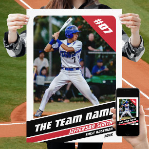Baseball Spieler individuelles Geschenk in Weiß Ro Poster