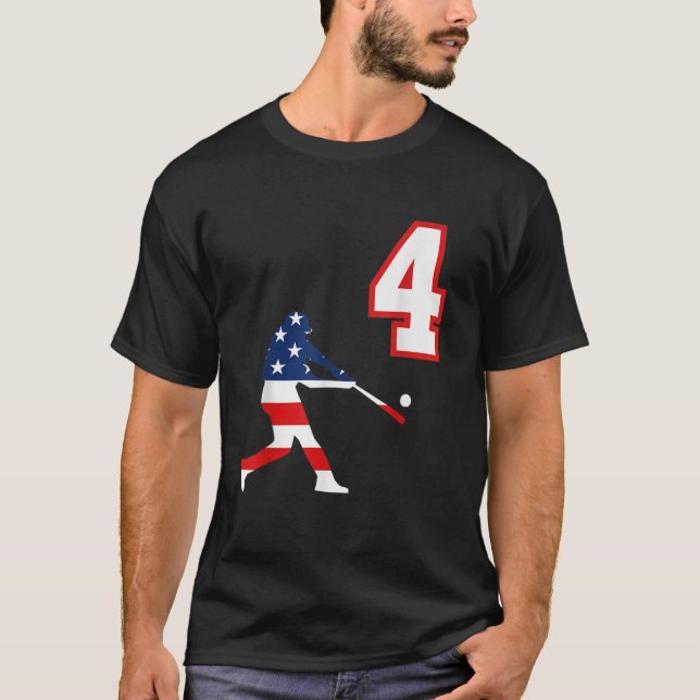 Baseball-Spieler Nummer 4 mit amerikanischer Flagg T-Shirt (Vorderseite)